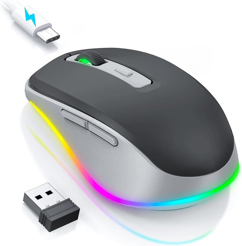 EPEIUS Wireless Mouse Jiggler - LED Wireless Mice with Build-in Mouse Mover, Rechargeable Moving Mouse for Laptop with Undetectable Random Movement Keeps Computers Awake - Black & Grey - Image 1